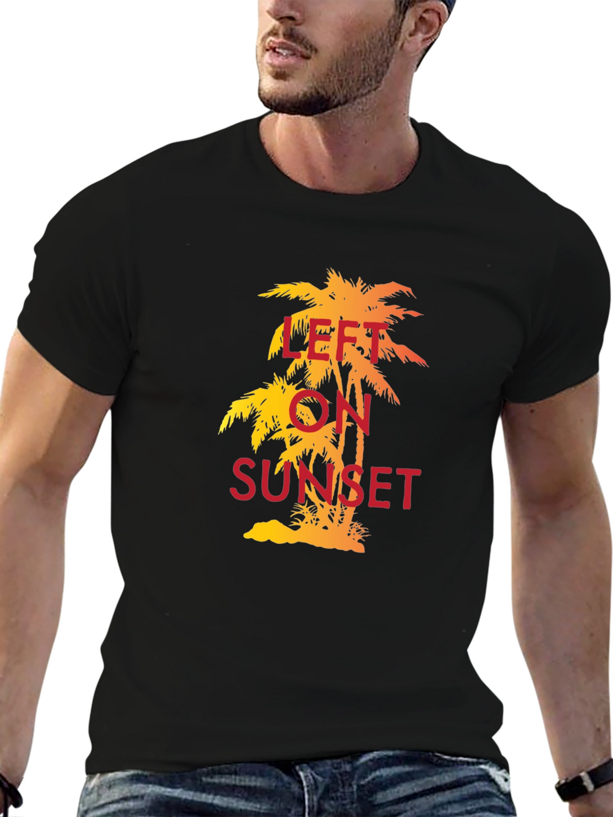 Left on Sunset Palm Tree T-Shirt - Tropical Vibe