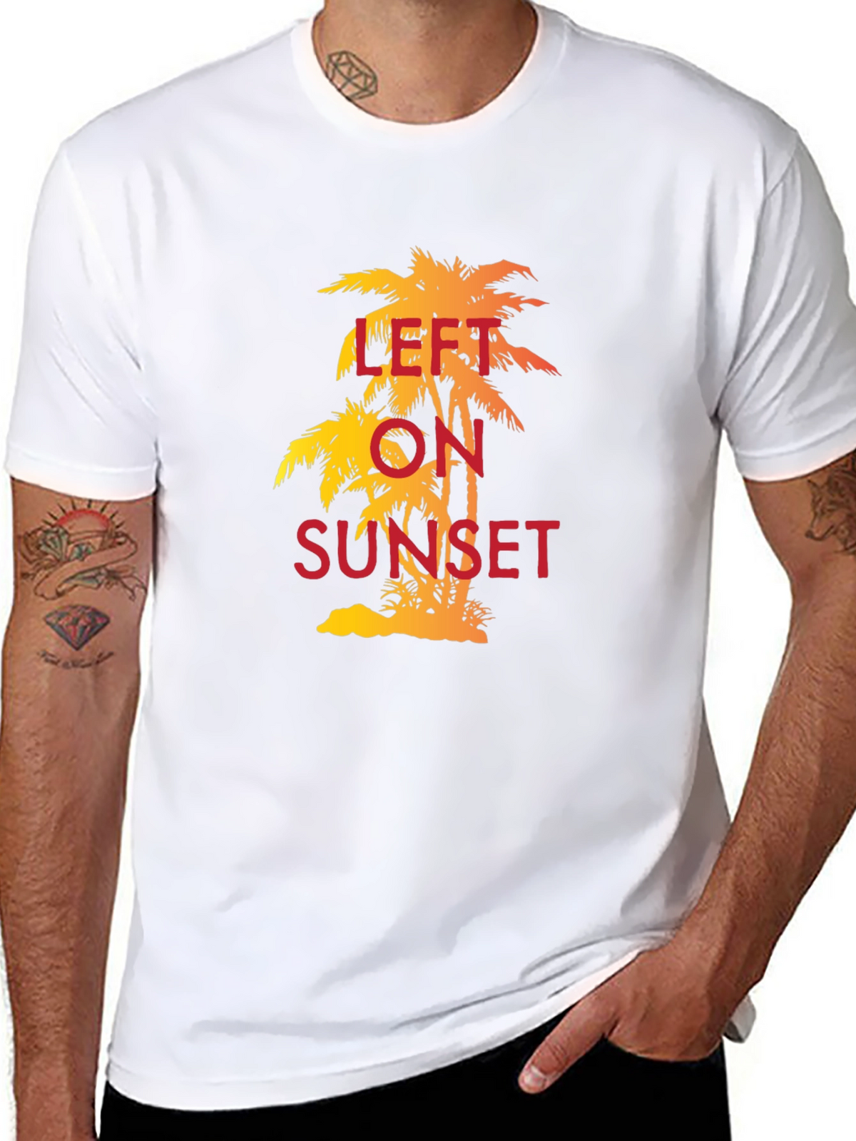 Left on Sunset Palm Tree T-Shirt - Tropical Vibe