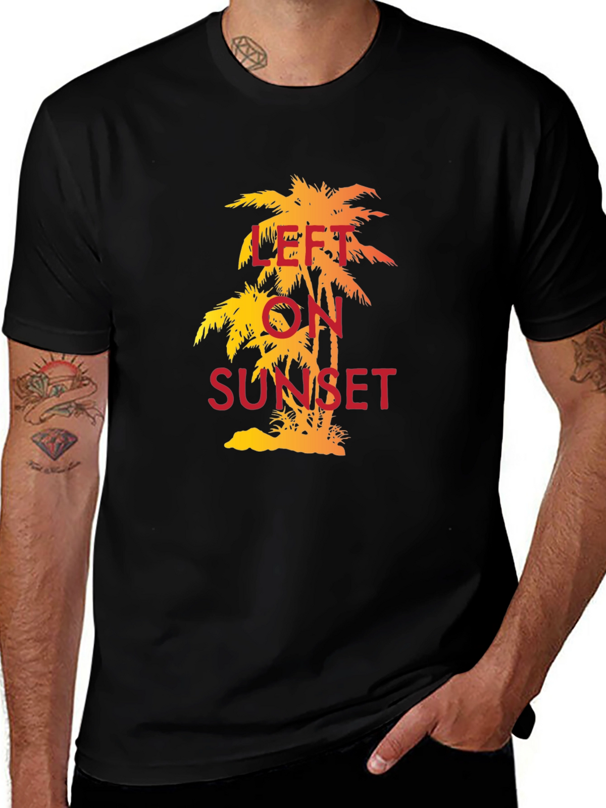 Left on Sunset Palm Tree T-Shirt - Tropical Vibe