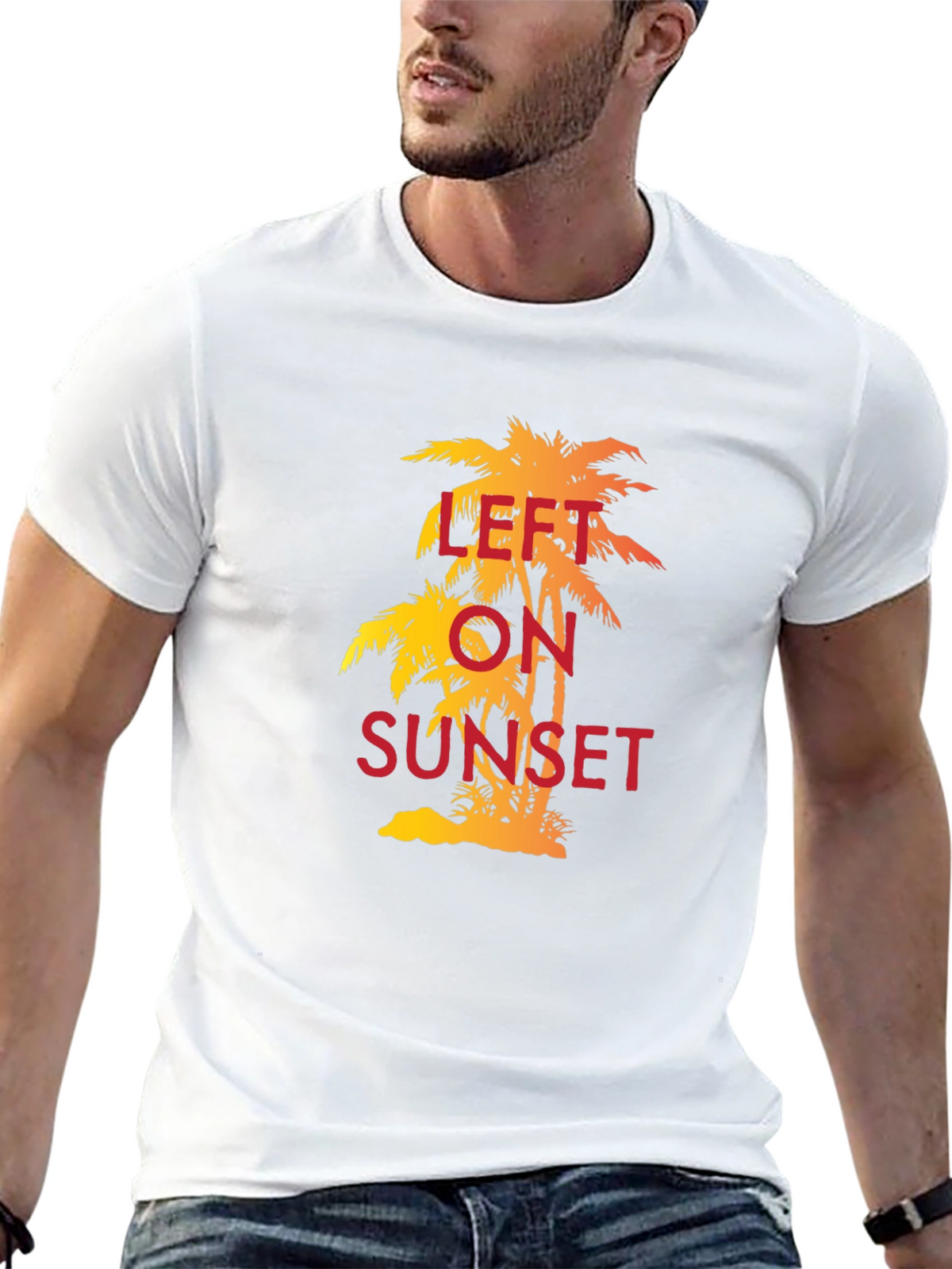 Left on Sunset Palm Tree T-Shirt - Tropical Vibe