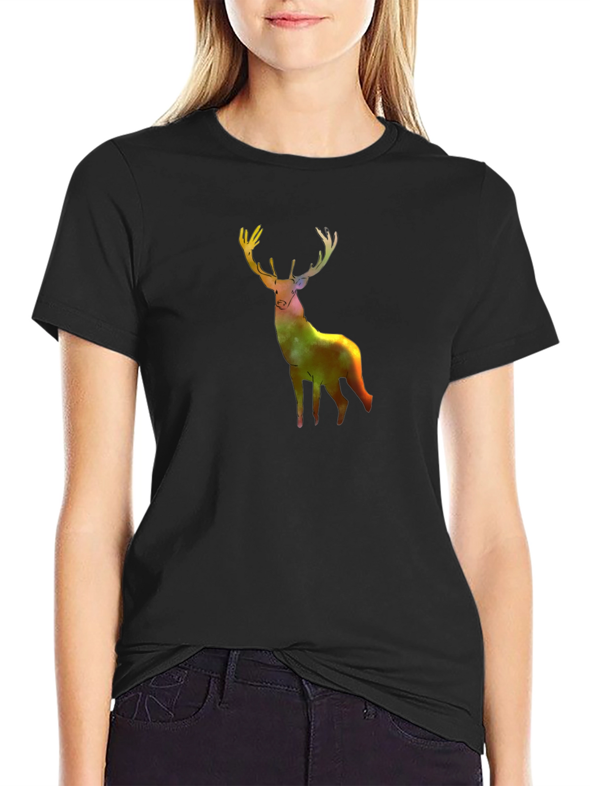 Galaxy Deer Graphic Tee - Stylish Mens Black T-Shirt
