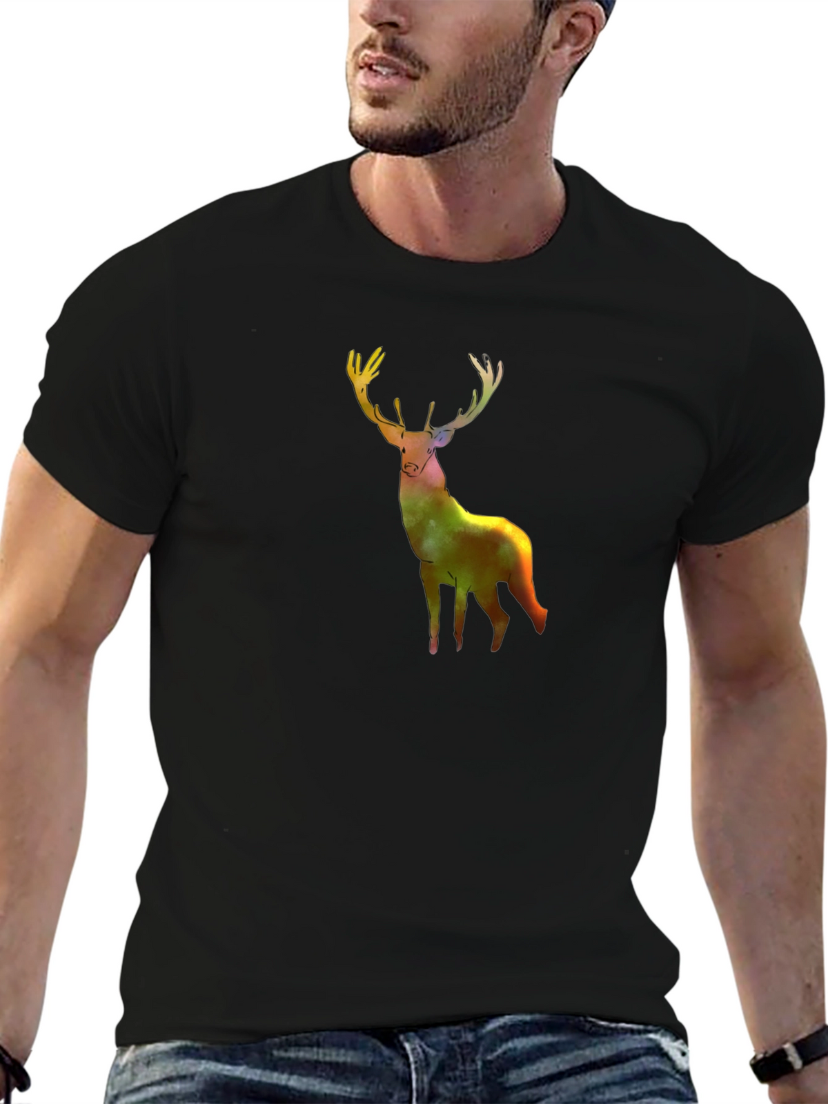 Galaxy Deer Graphic Tee - Stylish Mens Black T-Shirt