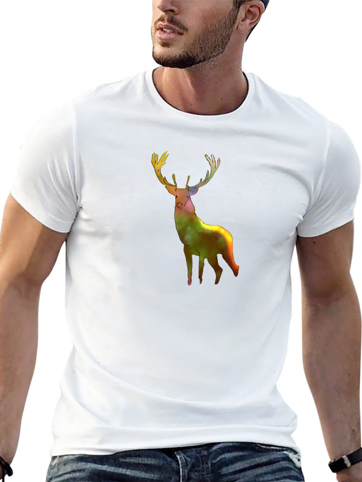 Galaxy Deer Graphic Tee - Stylish Mens Black T-Shirt