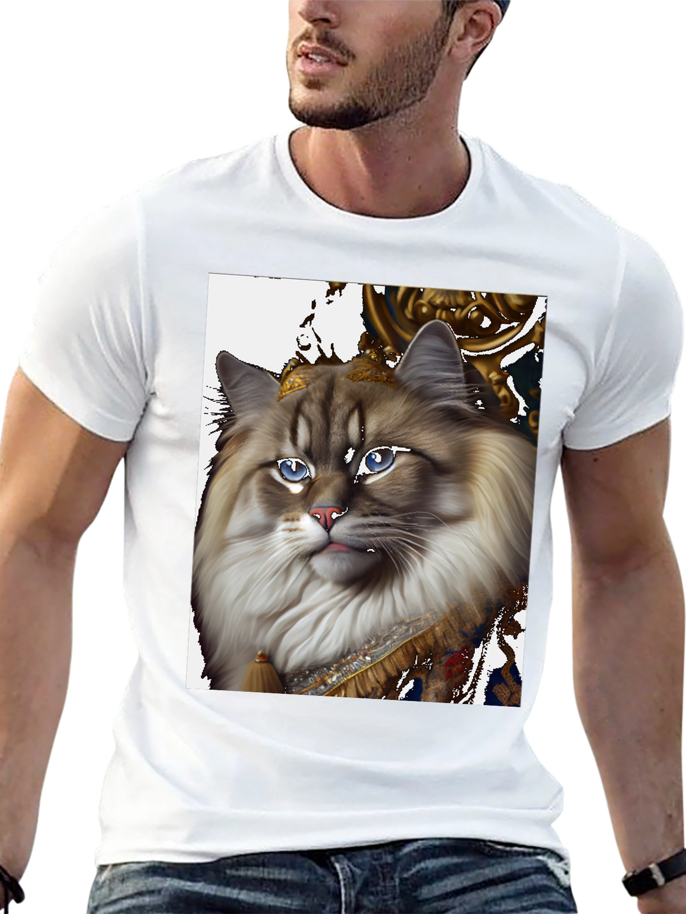 Regal Cat Portrait Graphic T-Shirt