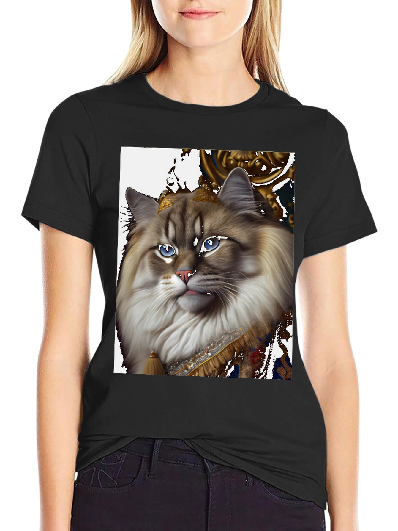 Regal Cat Portrait Graphic T-Shirt