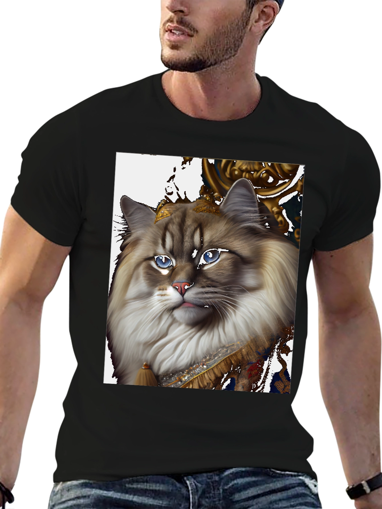 Regal Cat Portrait Graphic T-Shirt