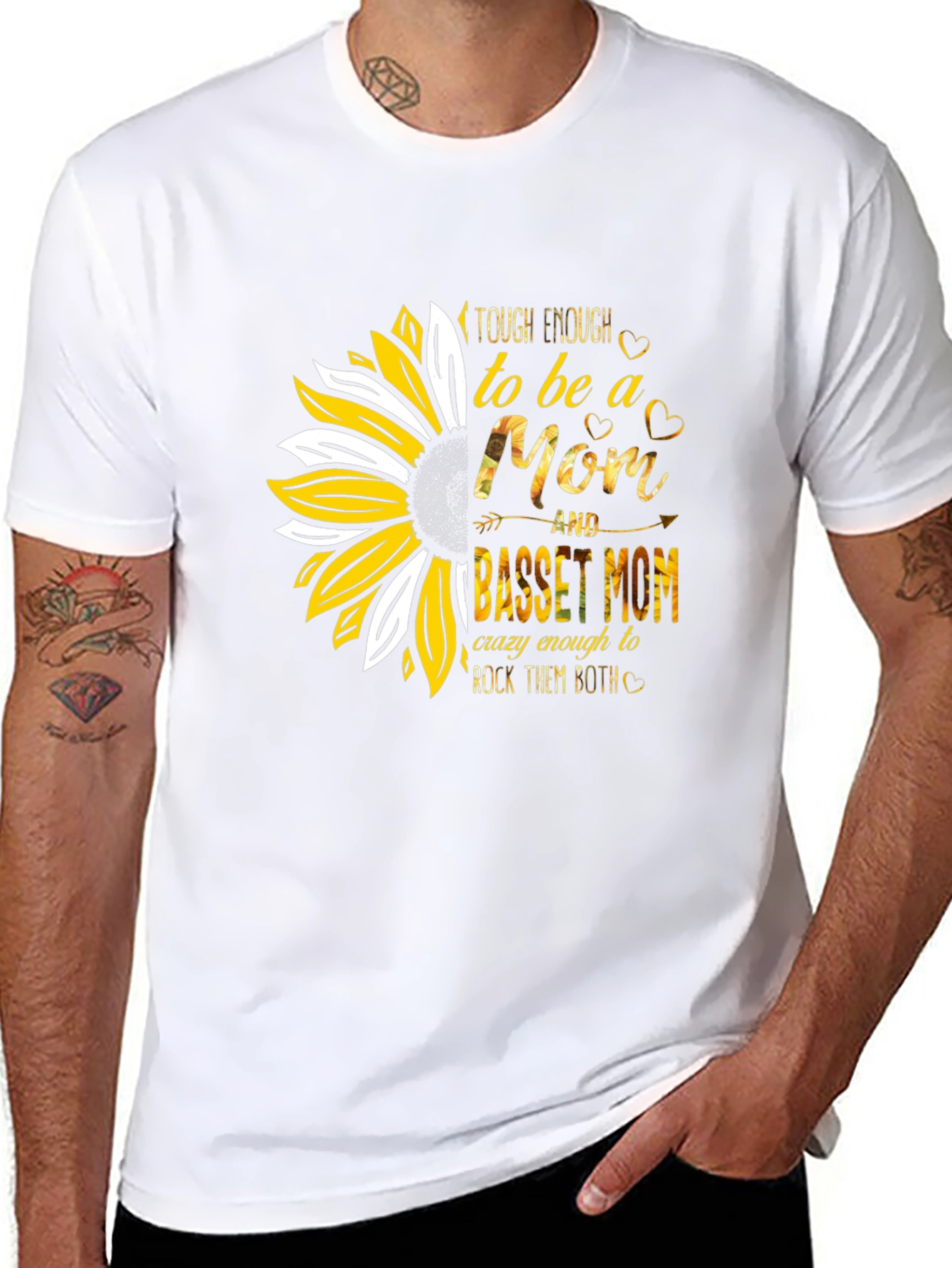Basset Mom Graphic Tee - Sunflower Design