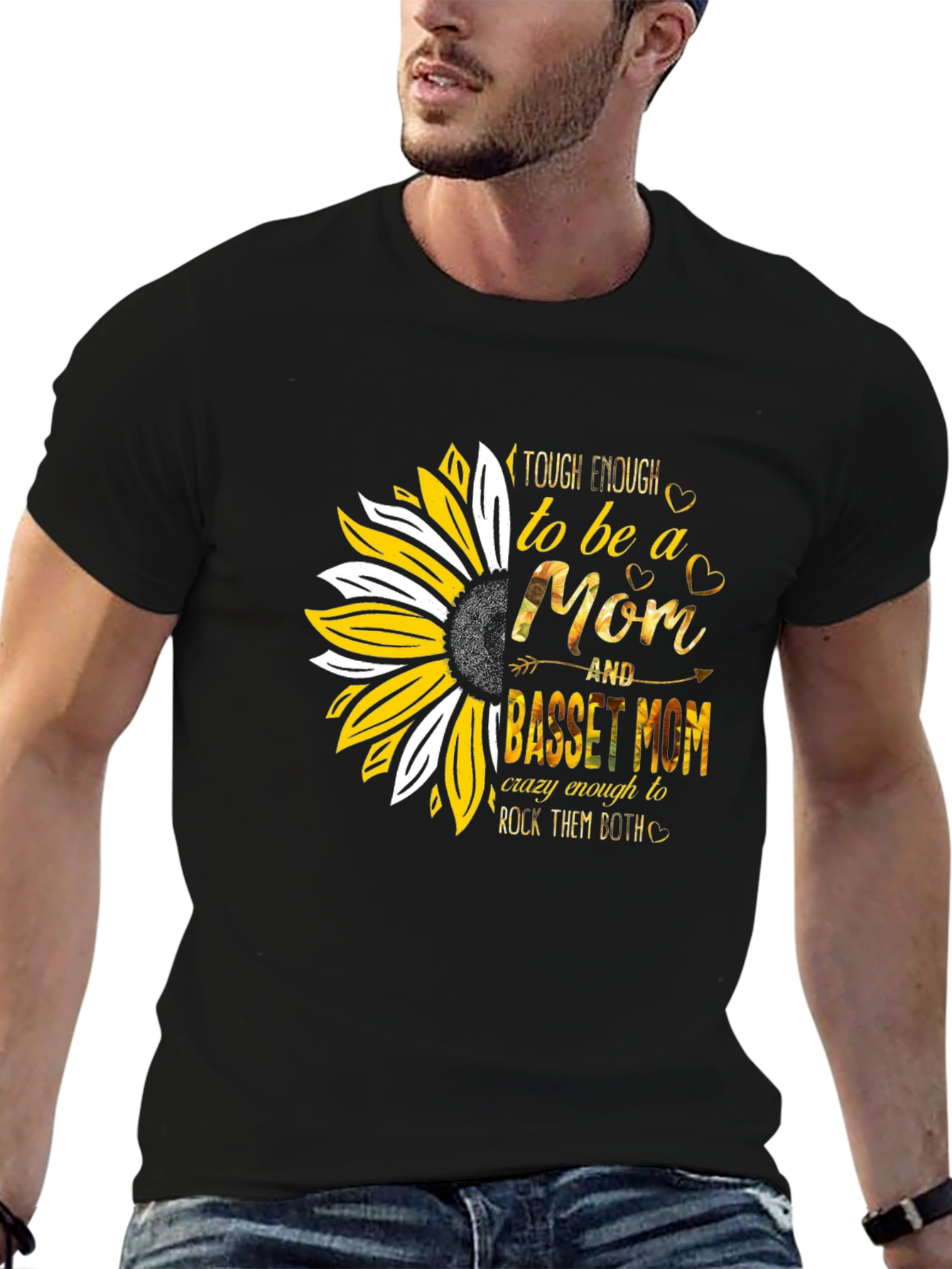 Basset Mom Graphic Tee - Sunflower Design