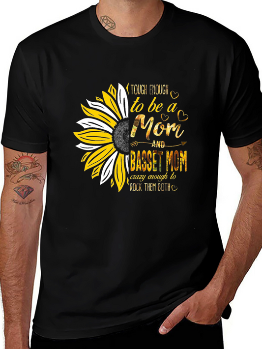 Basset Mom Graphic Tee - Sunflower Design