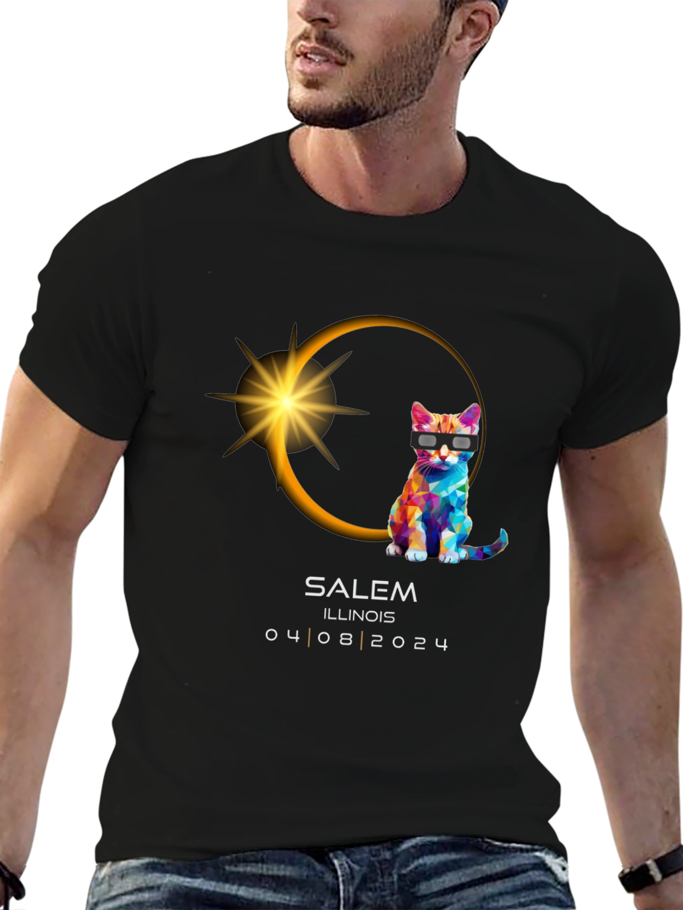 Salem Illinois Eclipse 2024 Cat T-Shirt