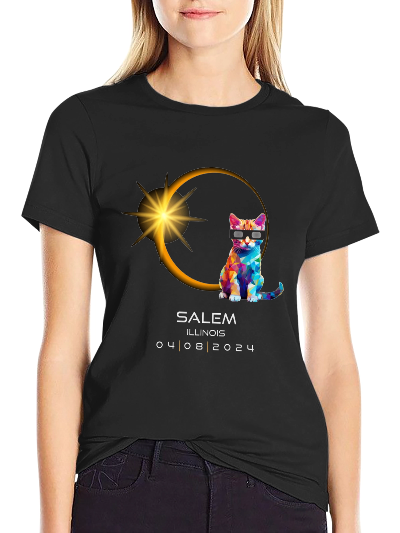 Salem Illinois Eclipse 2024 Cat T-Shirt