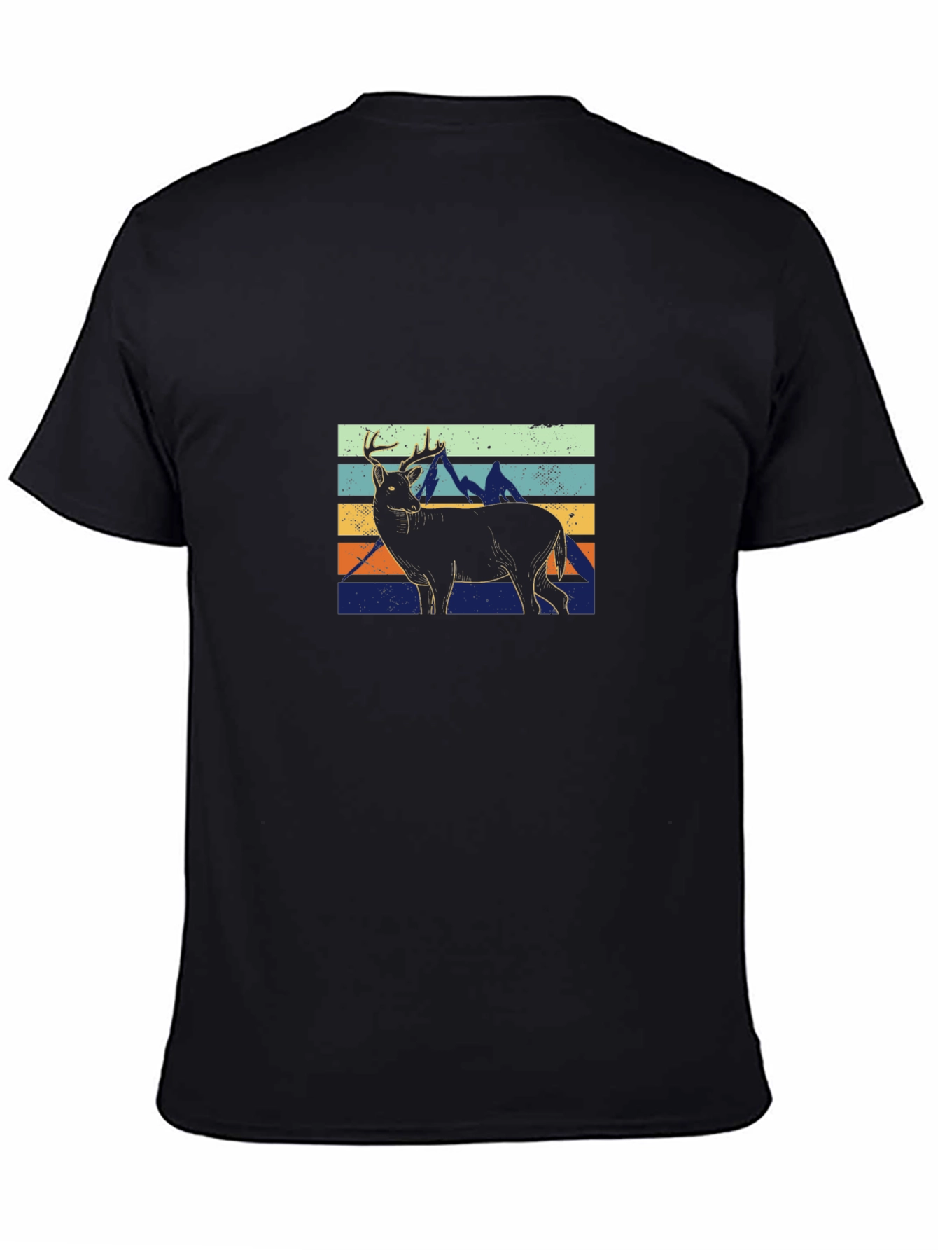 Retro Deer & Mountains Graphic T-Shirt - Black