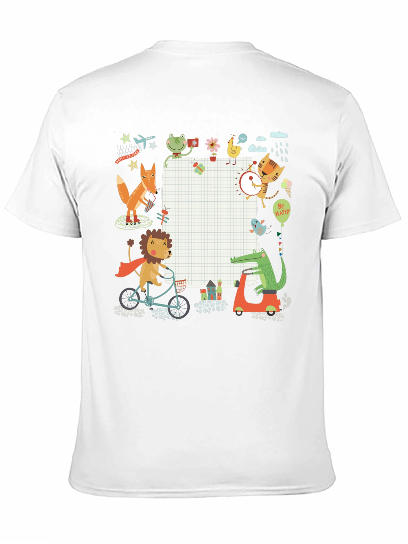 Cute Cartoon Animals on Black T-Shirt