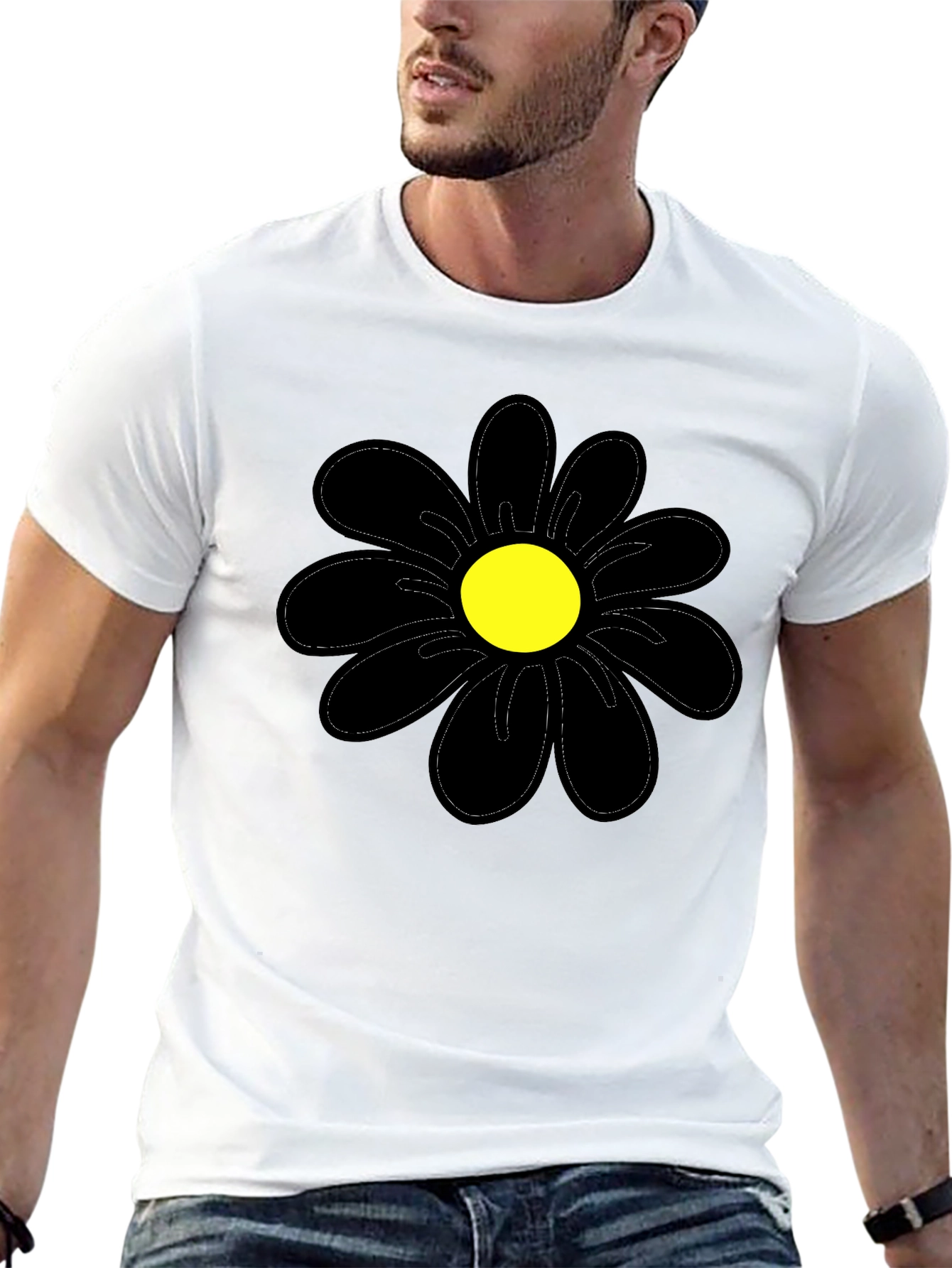 Black Daisy Graphic T-Shirt - Casual Cotton Tee
