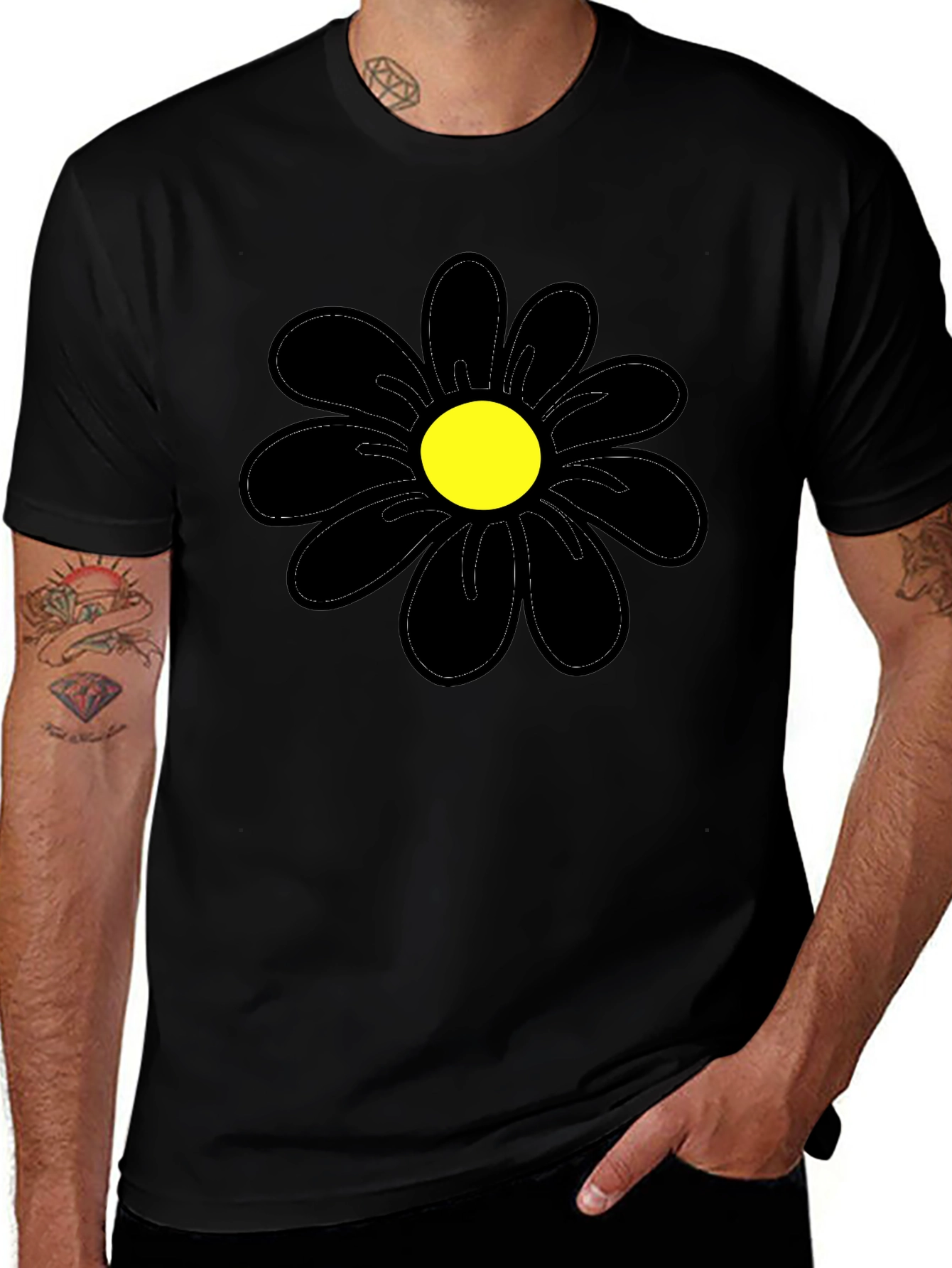 Black Daisy Graphic T-Shirt - Casual Cotton Tee
