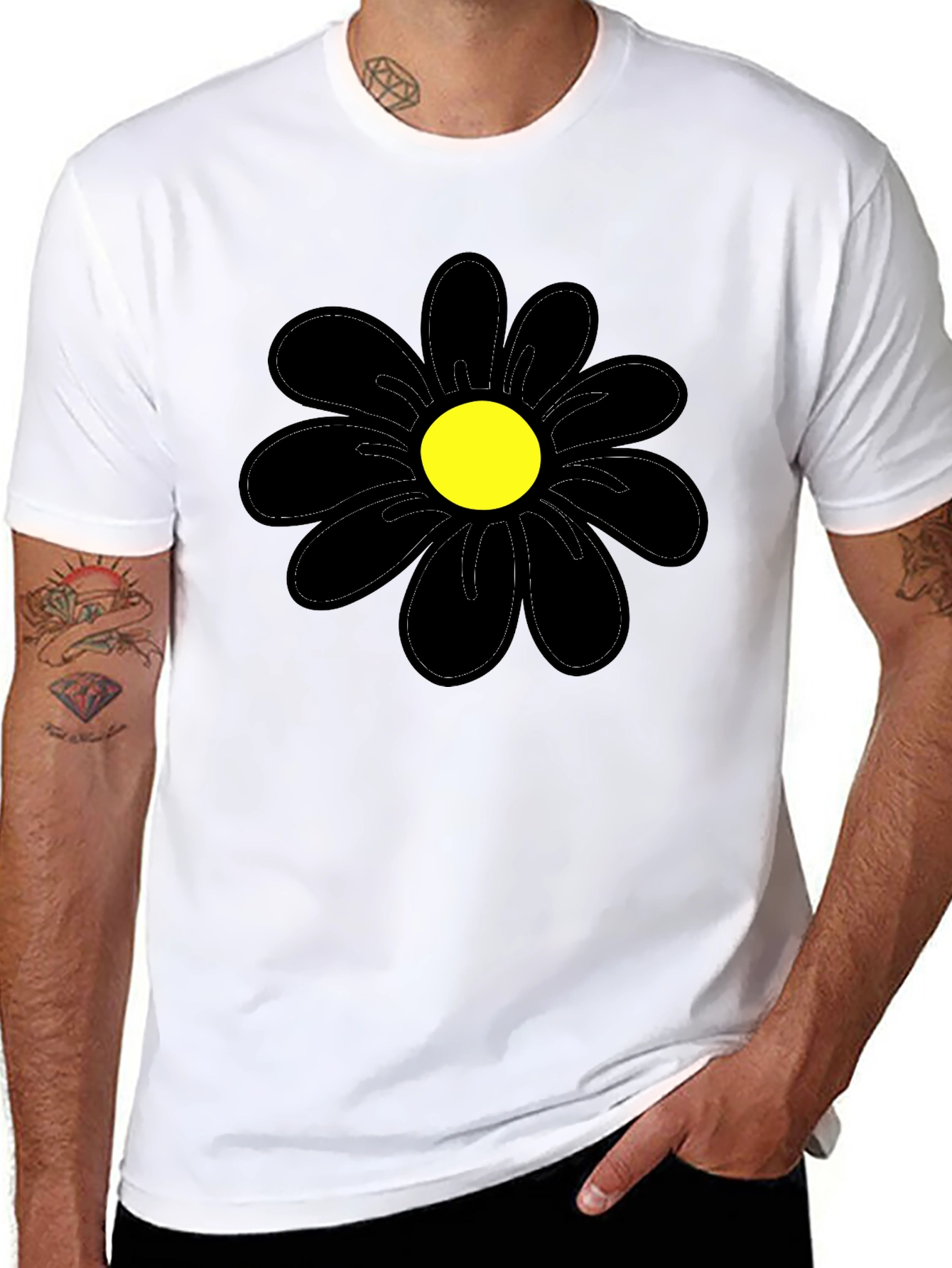 Black Daisy Graphic T-Shirt - Casual Cotton Tee