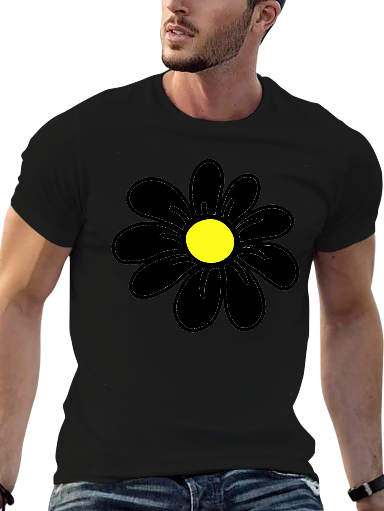 Black Daisy Graphic T-Shirt - Casual Cotton Tee