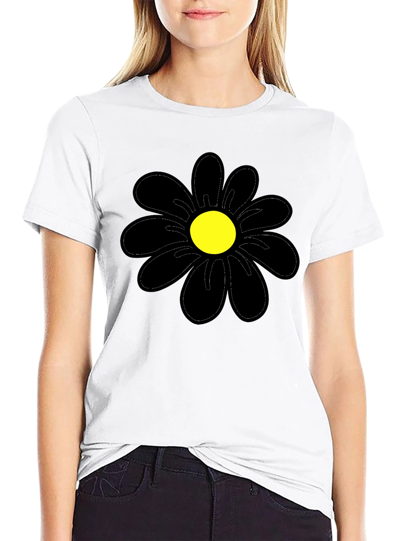 Black Daisy Graphic T-Shirt - Casual Cotton Tee