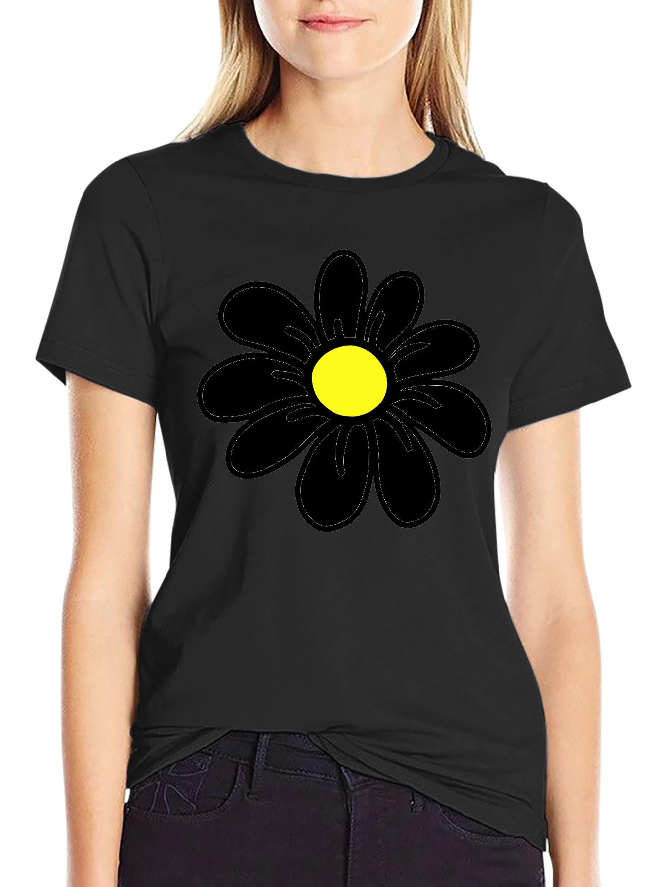 Black Daisy Graphic T-Shirt - Casual Cotton Tee