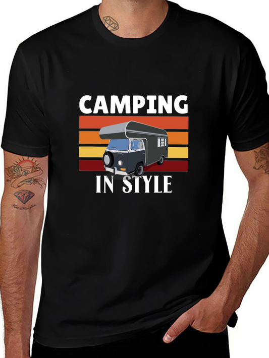 Camping In Style Graphic Tee - Camper Van T-Shirt