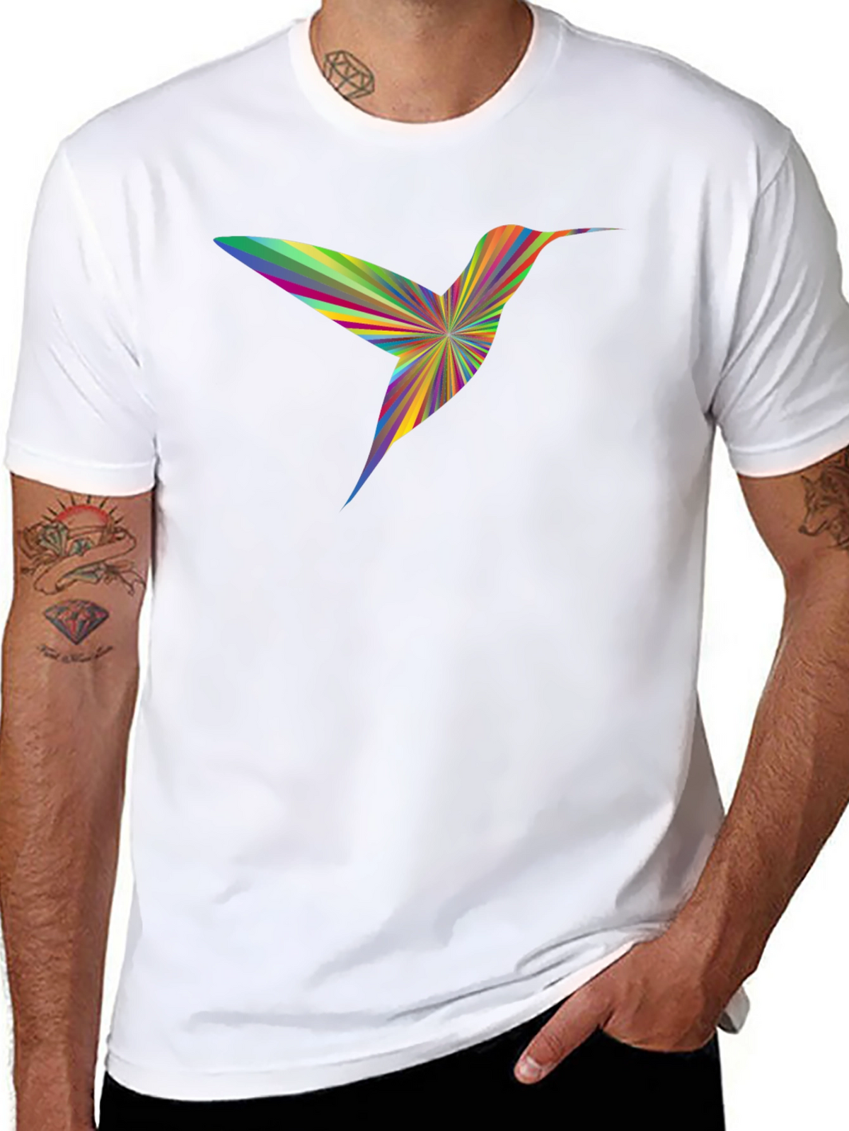 Rainbow Hummingbird Graphic Tee - Mens Black T-Shirt