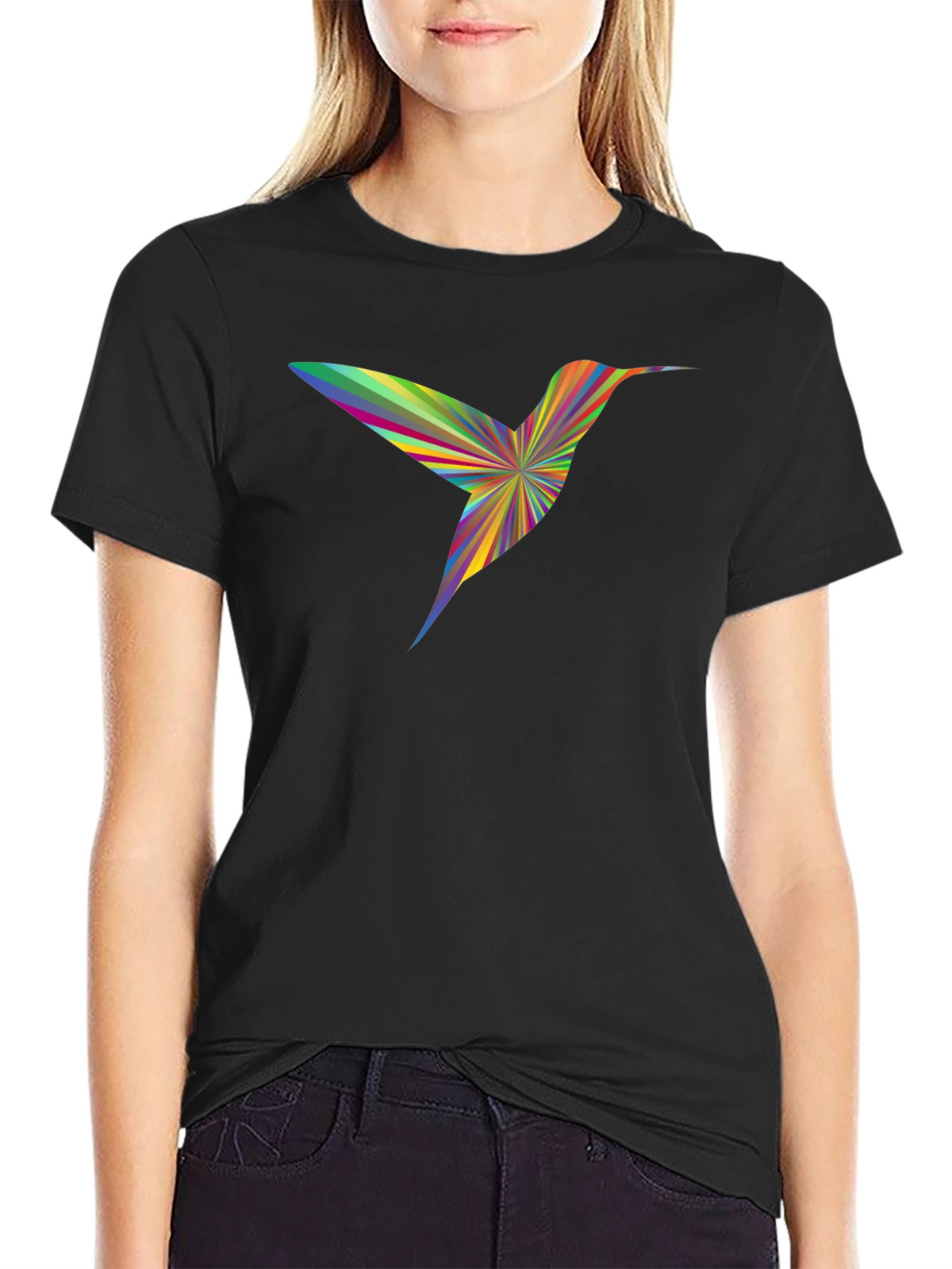 Rainbow Hummingbird Graphic Tee - Mens Black T-Shirt