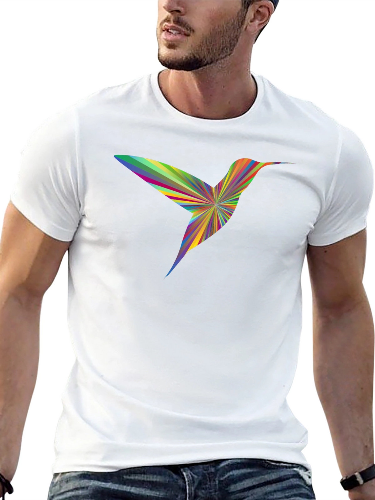 Rainbow Hummingbird Graphic Tee - Mens Black T-Shirt