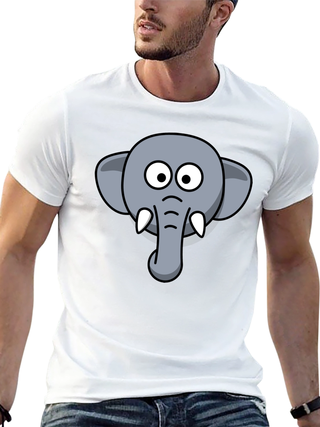 Elephant Cartoon Graphic Tee - Black Cotton T-Shirt
