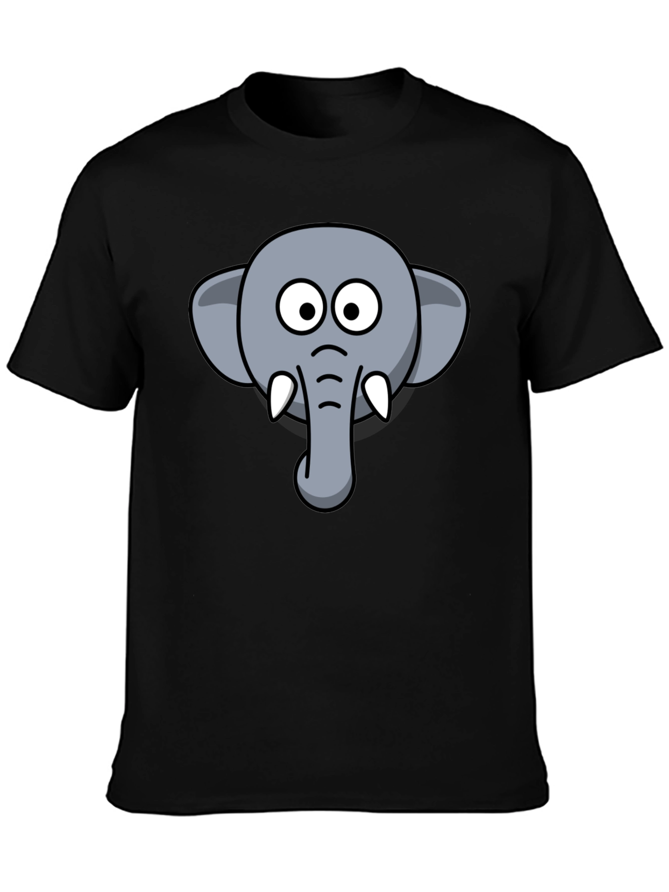 Elephant Cartoon Graphic Tee - Black Cotton T-Shirt