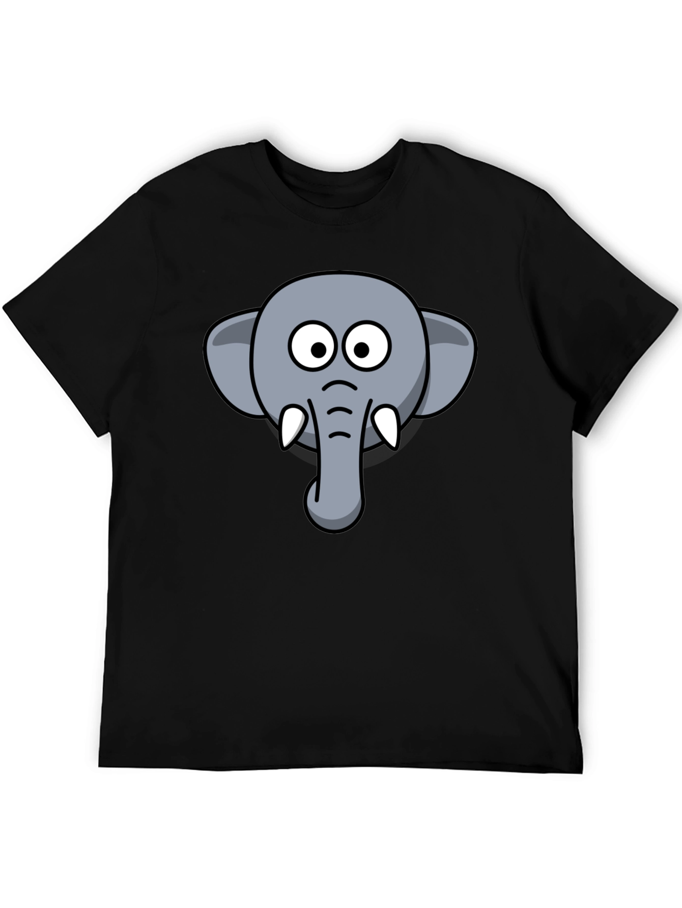 Elephant Cartoon Graphic Tee - Black Cotton T-Shirt