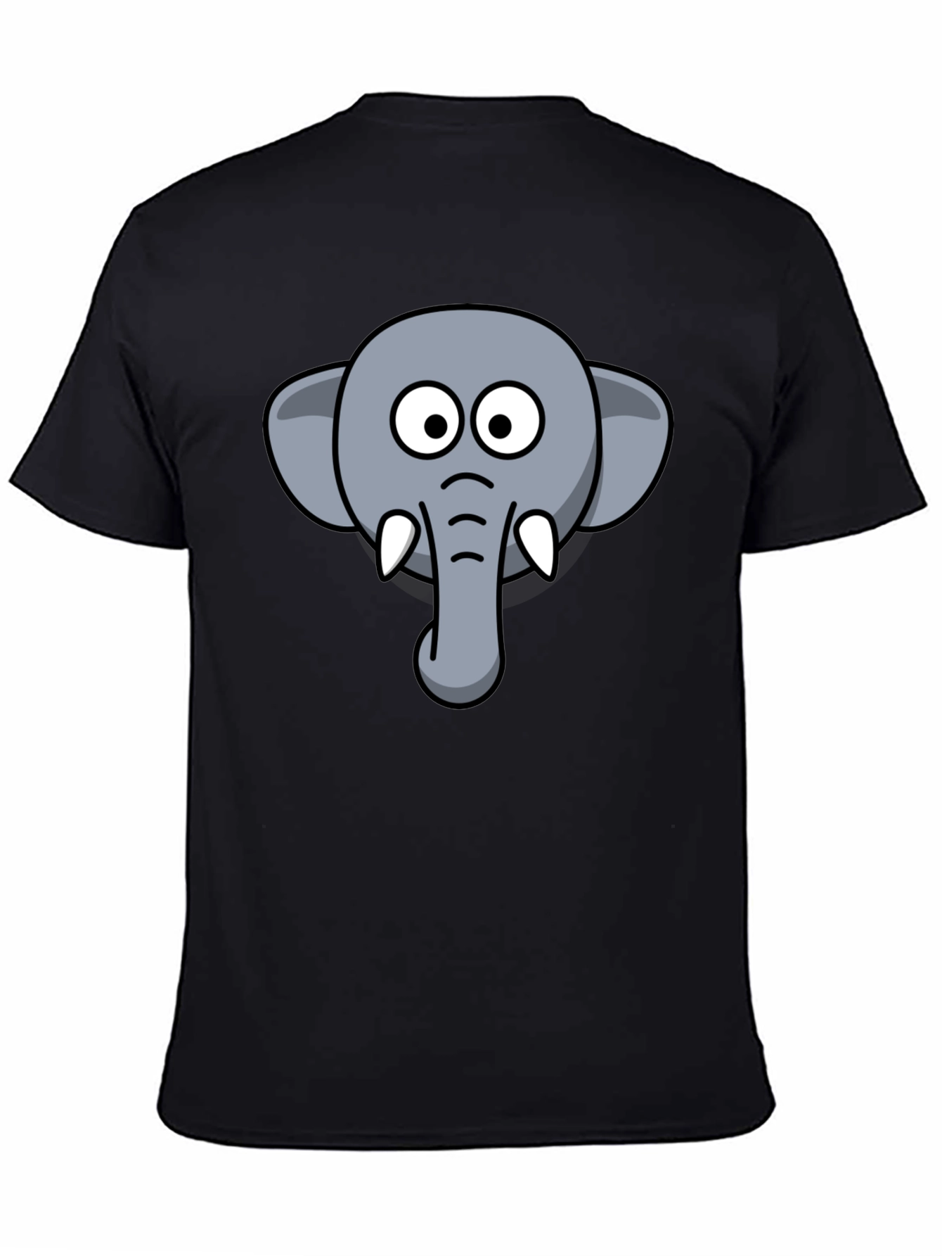Elephant Cartoon Graphic Tee - Black Cotton T-Shirt