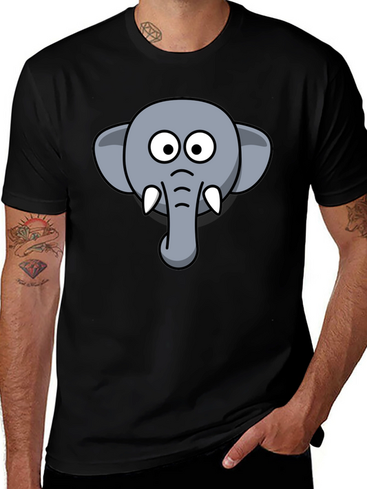 Elephant Cartoon Graphic Tee - Black Cotton T-Shirt