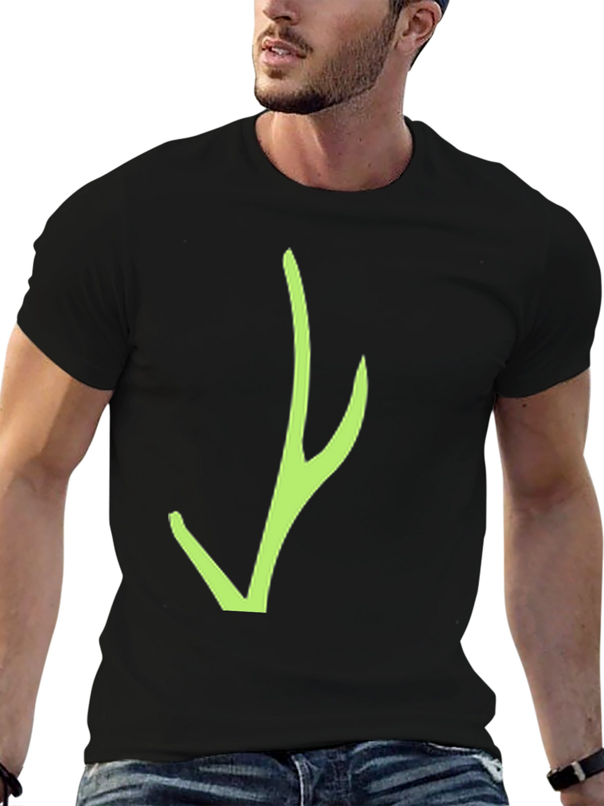 Black T-Shirt with Green Abstract Design