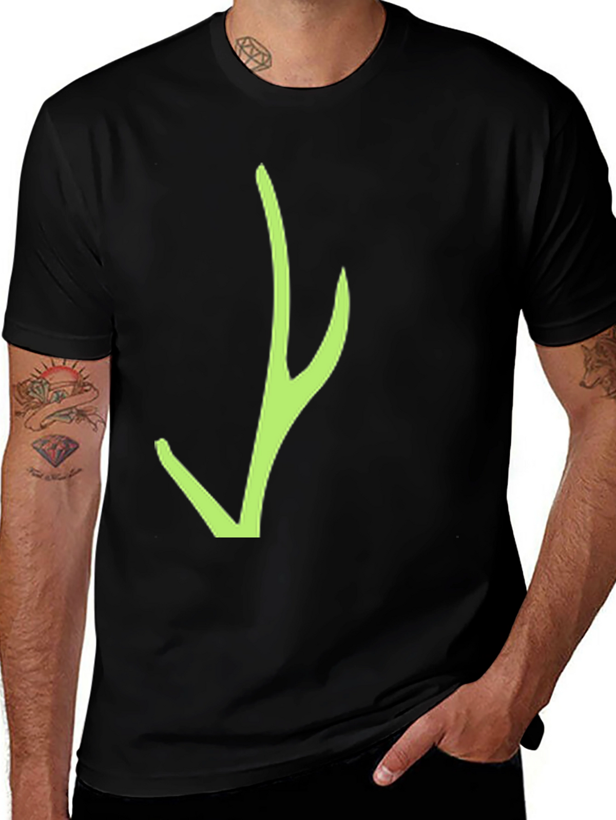 Black T-Shirt with Green Abstract Design