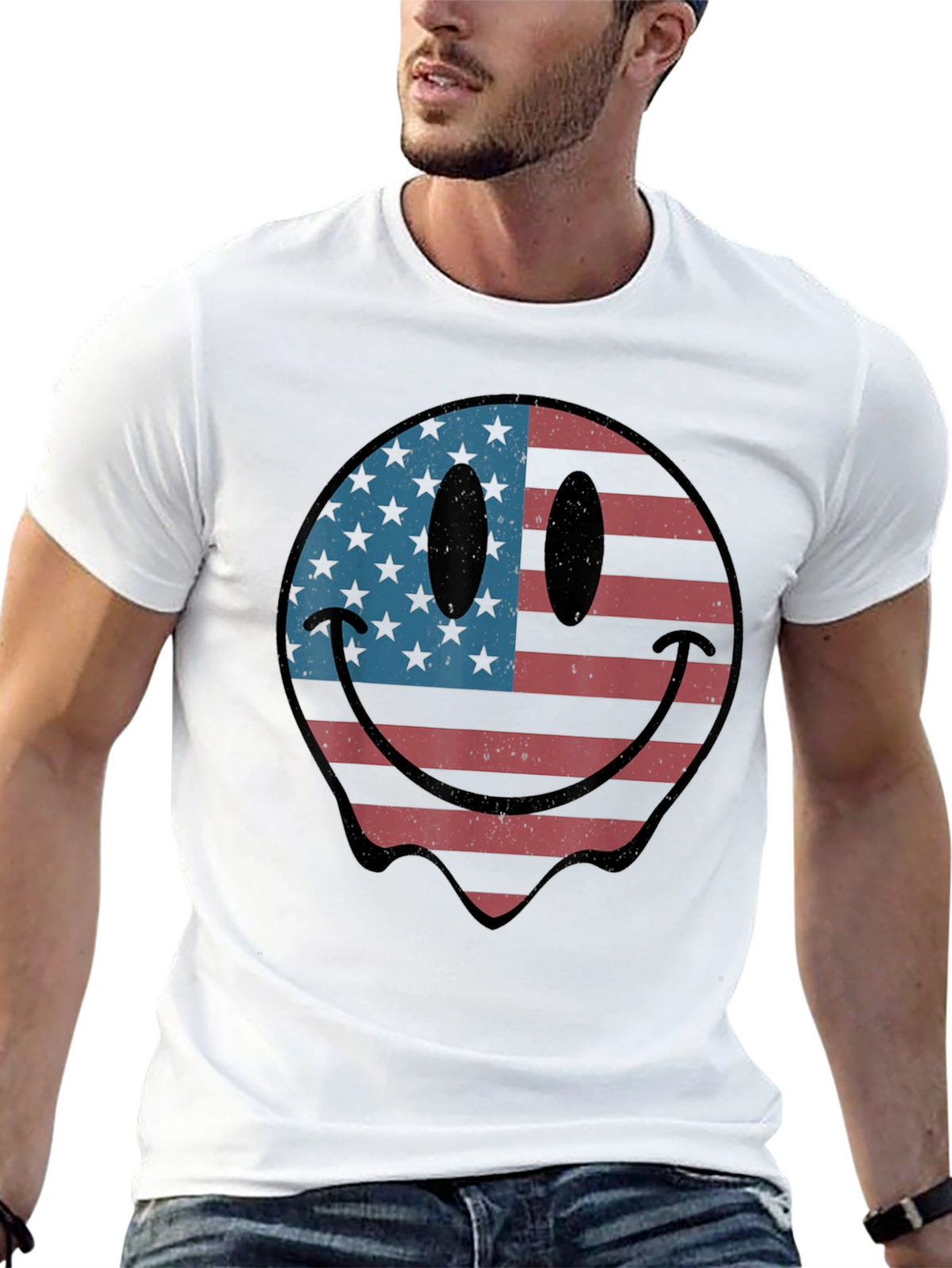 American Flag Smiley Face Graphic T-Shirt