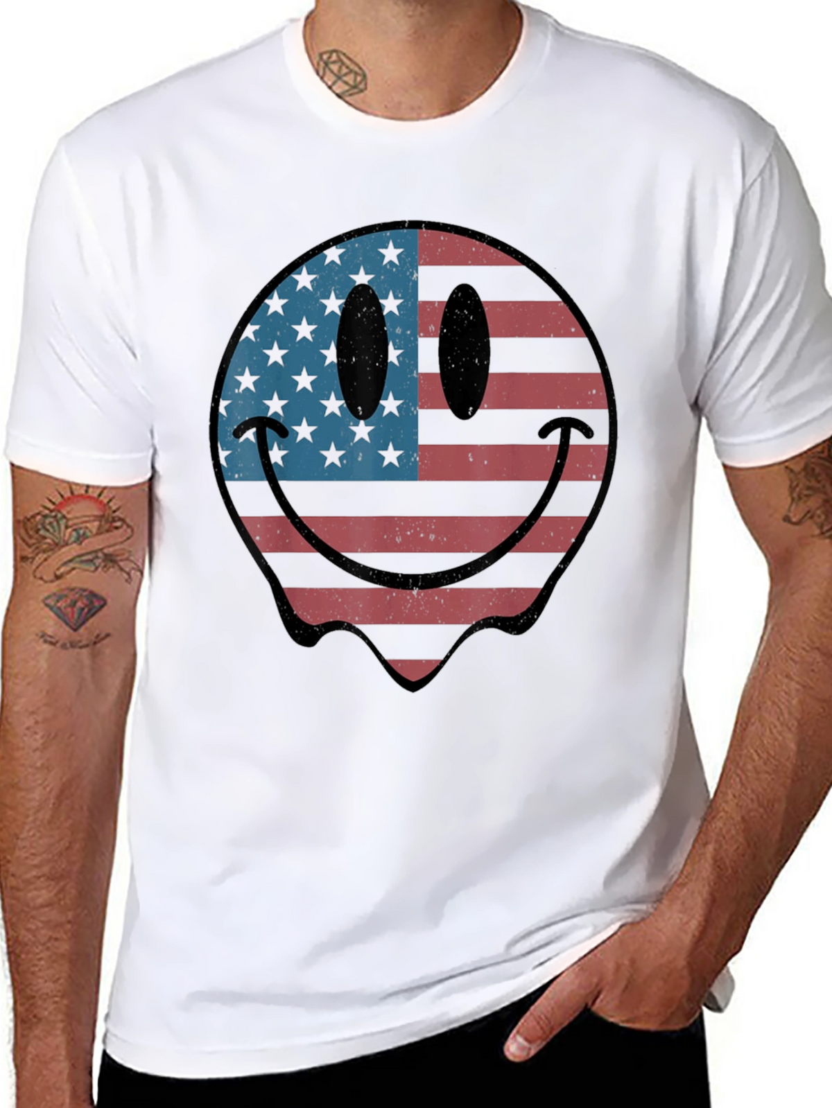 American Flag Smiley Face Graphic T-Shirt