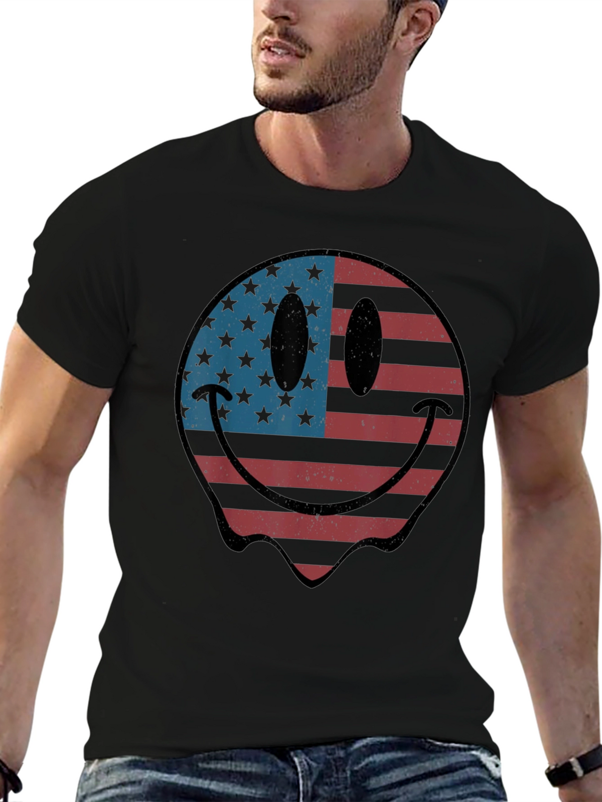 American Flag Smiley Face Graphic T-Shirt