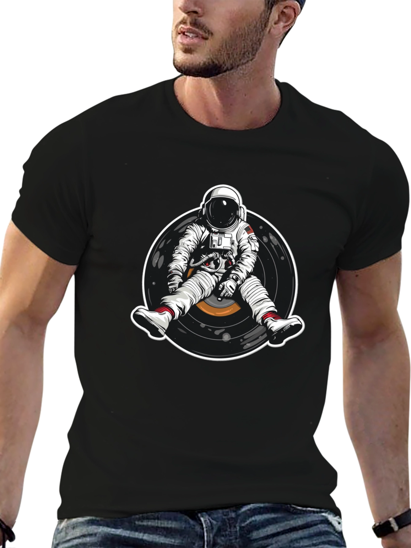 Astronaut Vinyl Record Graphic T-Shirt