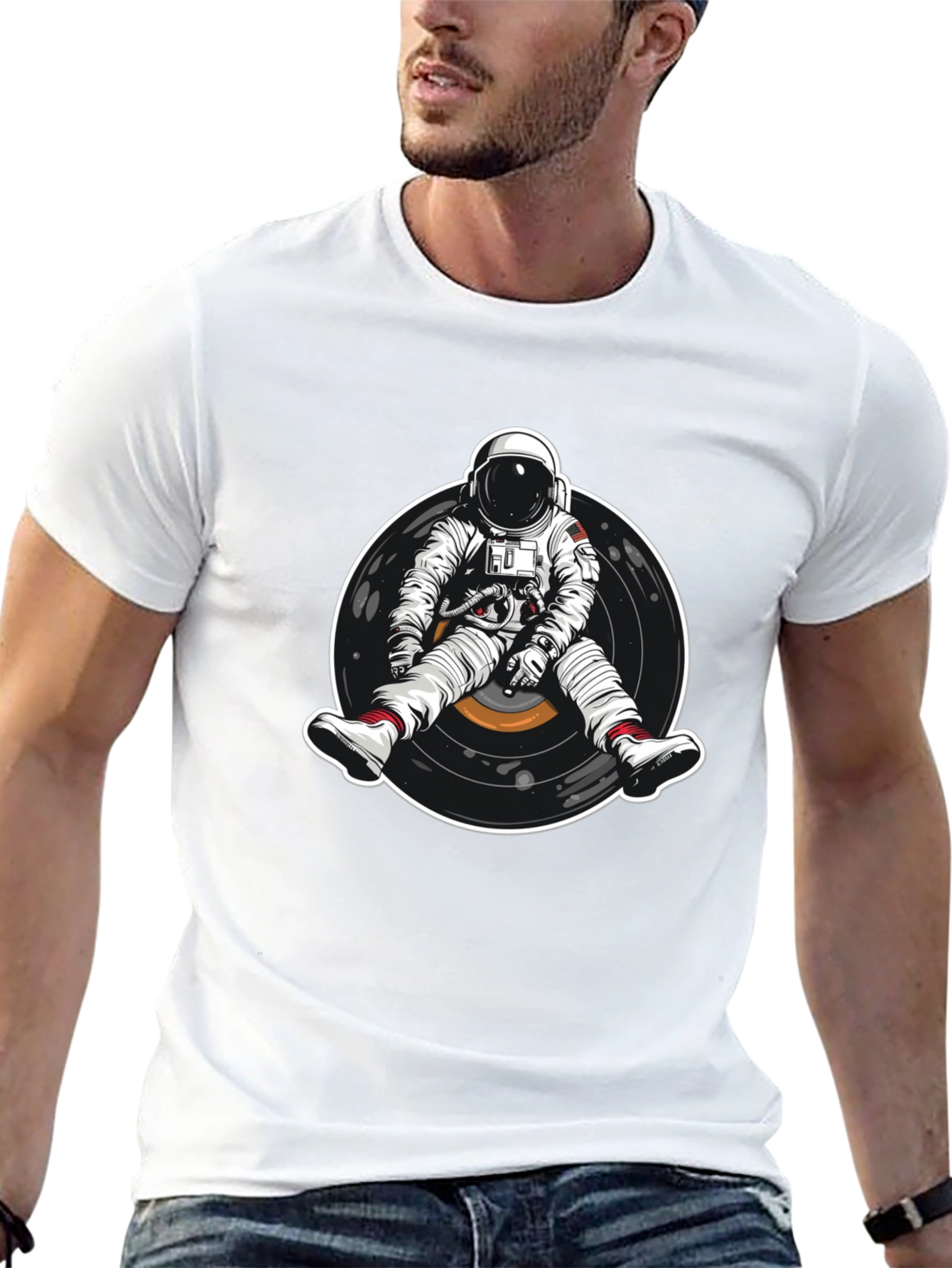 Astronaut Vinyl Record Graphic T-Shirt