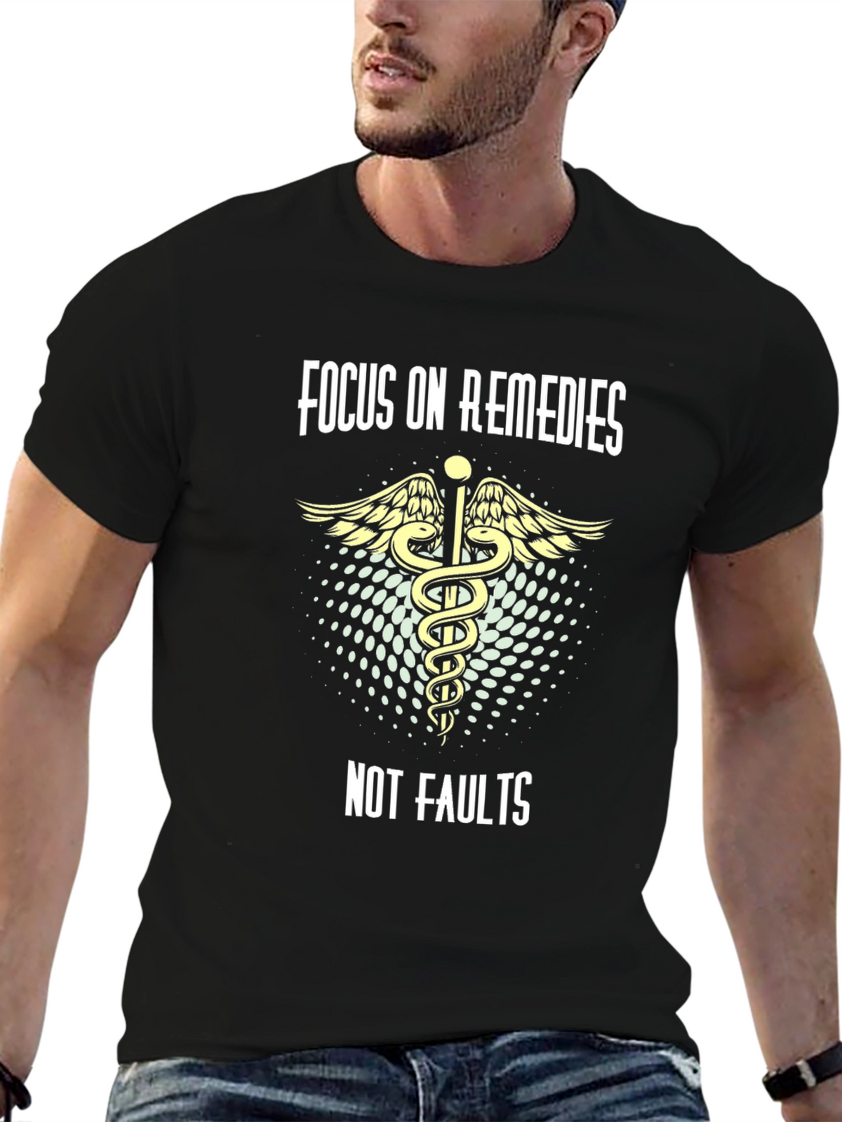 Focus On Remedies Tee - Motivational Caduceus Design