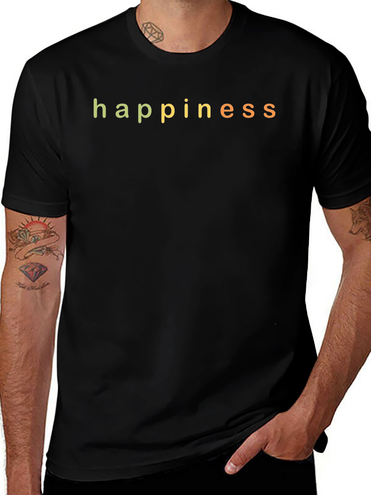 Happiness Graphic Print Black T-Shirt