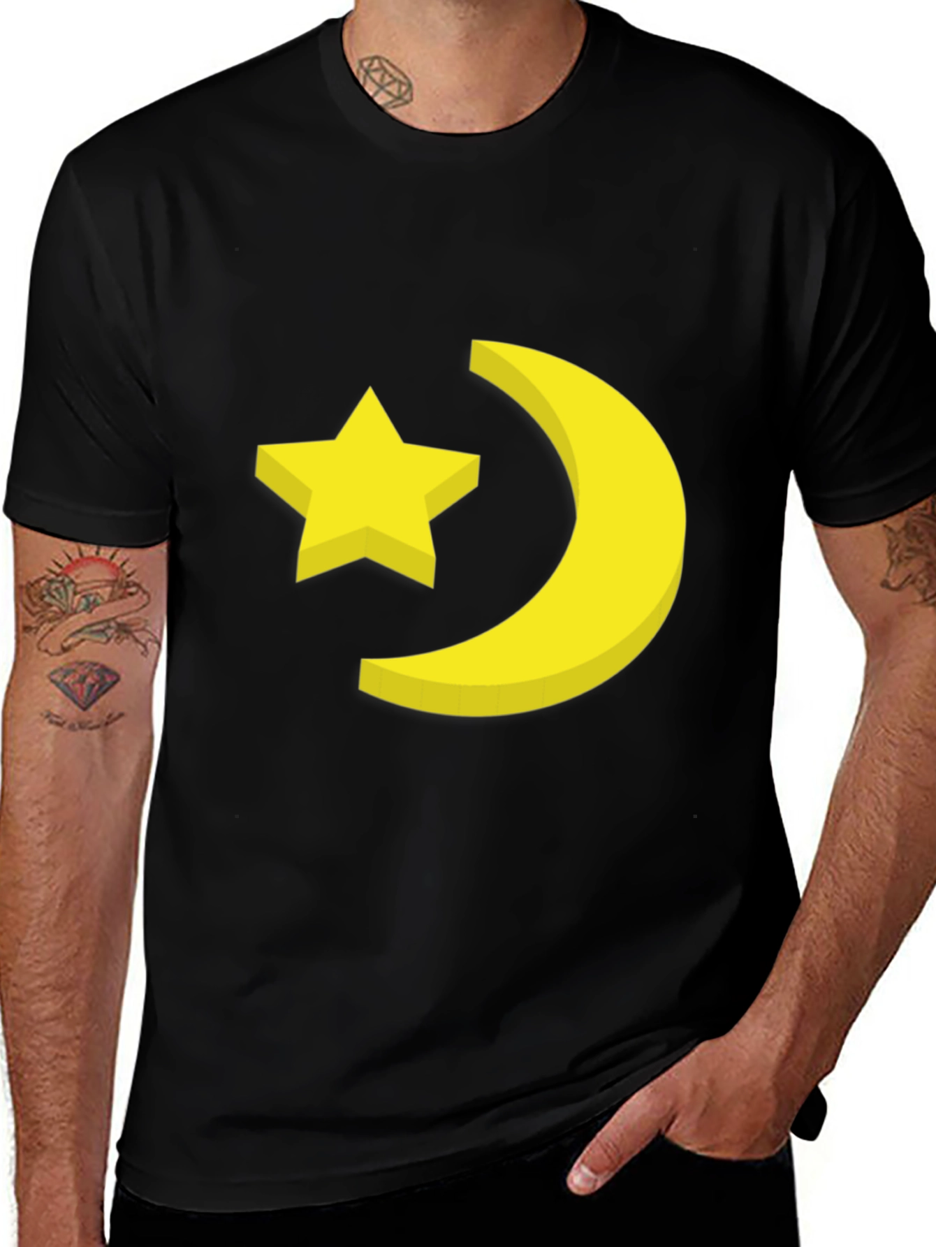 Star & Moon Graphic Tee - Stylish Black T-Shirt
