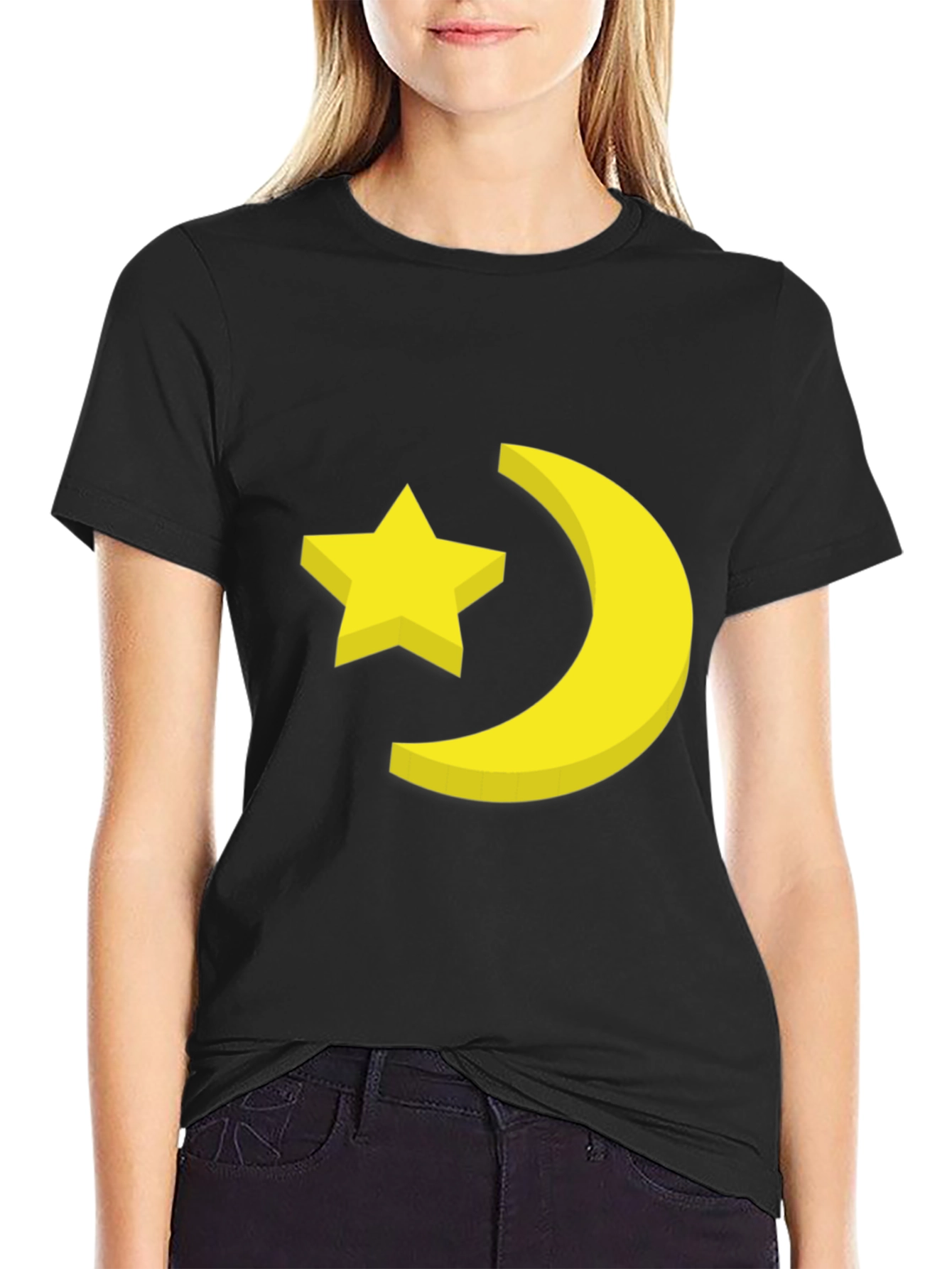 Star & Moon Graphic Tee - Stylish Black T-Shirt