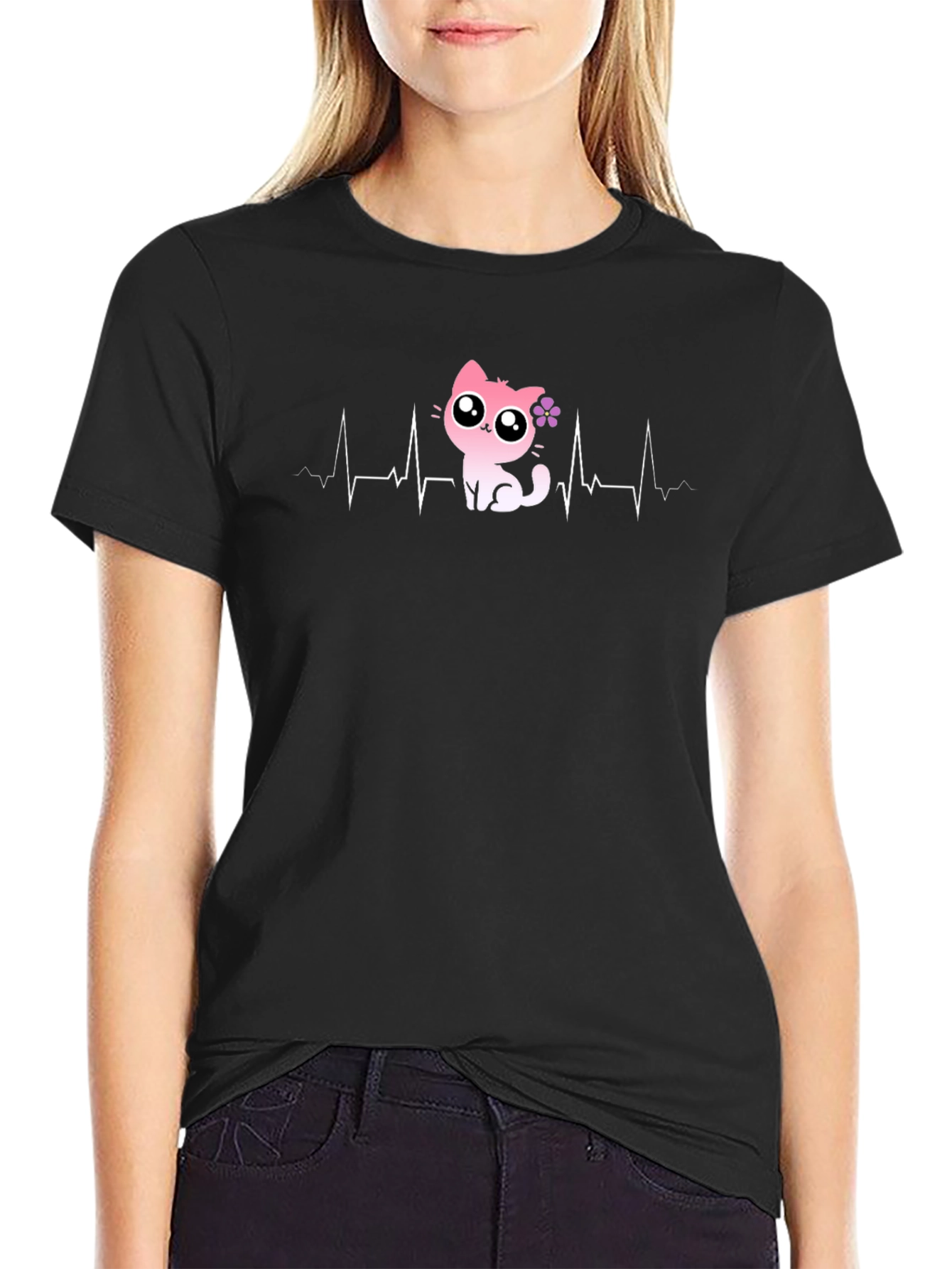 Cat Heartbeat T-Shirt - Cute Cartoon Kitten Tee