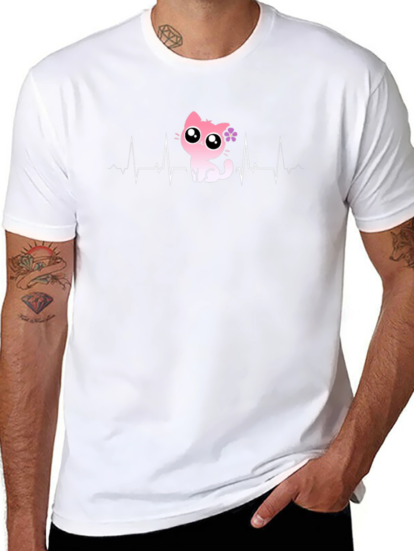 Cat Heartbeat T-Shirt - Cute Cartoon Kitten Tee