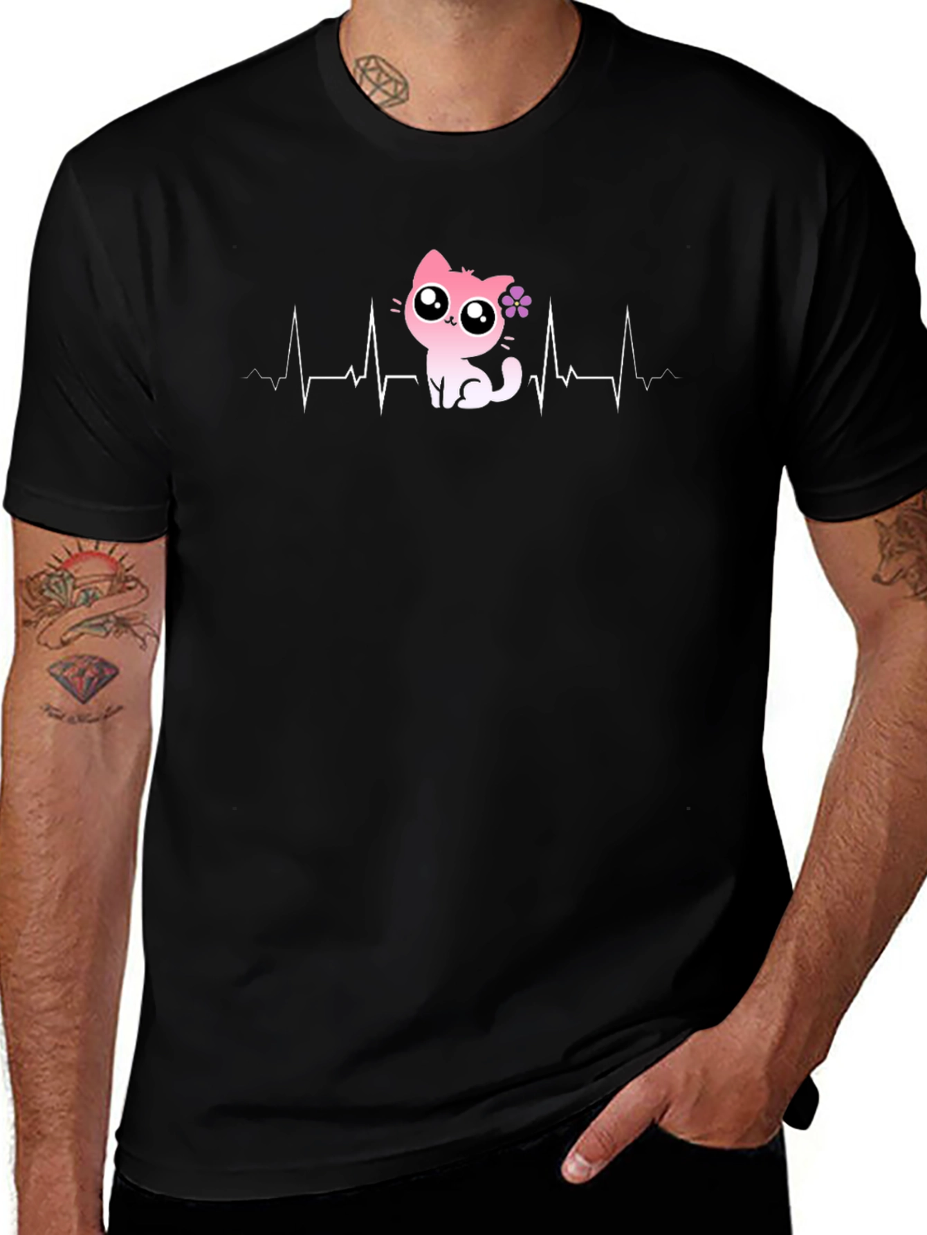 Cat Heartbeat T-Shirt - Cute Cartoon Kitten Tee