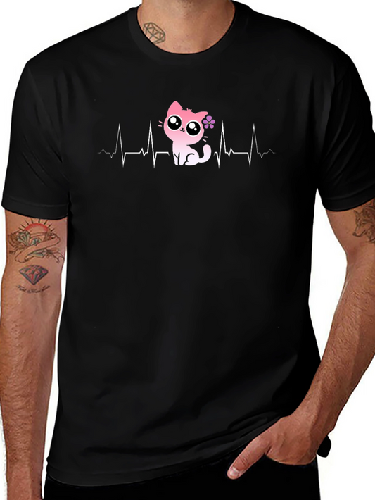 Cat Heartbeat T-Shirt - Cute Cartoon Kitten Tee