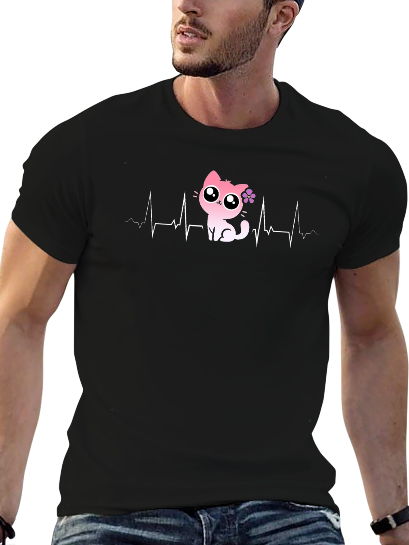Cat Heartbeat T-Shirt - Cute Cartoon Kitten Tee
