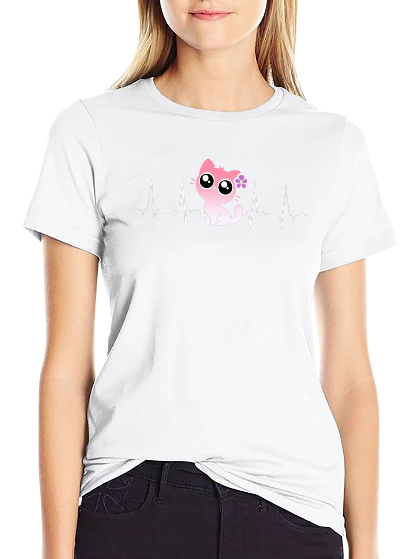 Cat Heartbeat T-Shirt - Cute Cartoon Kitten Tee