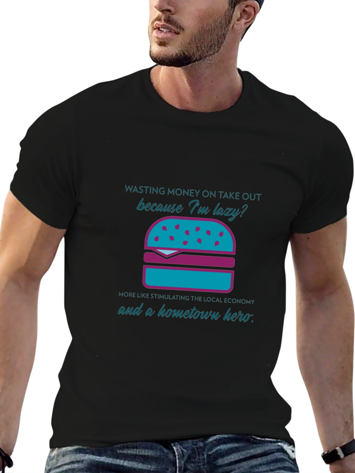 Humorous Lazy Takeout Burger Graphic T-Shirt